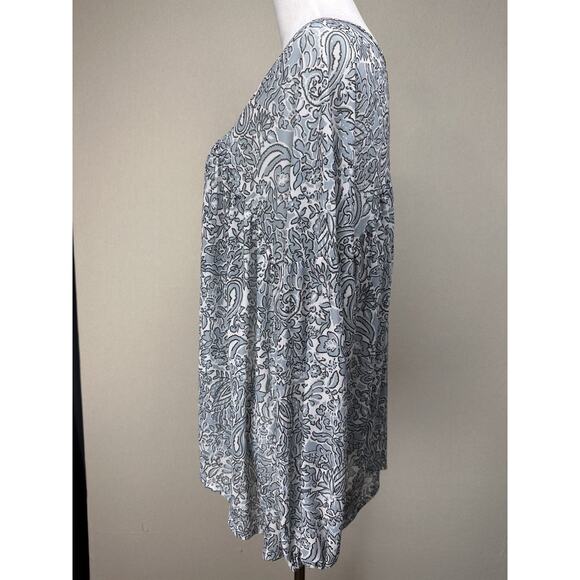 Day Trip BKE BLUE WHITE FLORAL BABYDOLL TUNIC PEASANT TOP BLOUSE Long Sleeve NWT - Picture 10 of 16